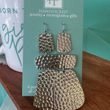 Hammered Statement Fashion Dangle Earrings - Silver Tone