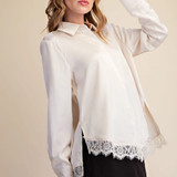Lace Detail Satin Feel Top - Ivory