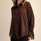 Brown Lace Detail Satin Feel Top 