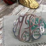 2.5 inch - Sterling Silver Script Monogram Cutout Pendant Necklace 