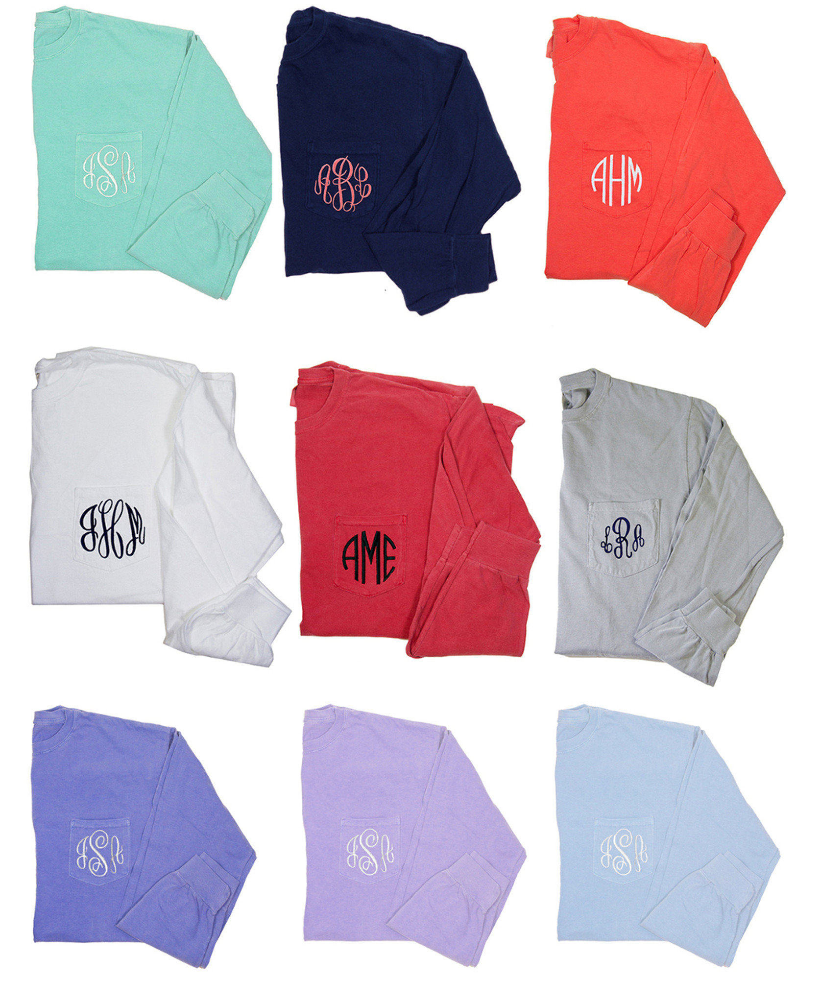 Monogrammed Long Sleeve Comfort Colors Pocket T-shirt 