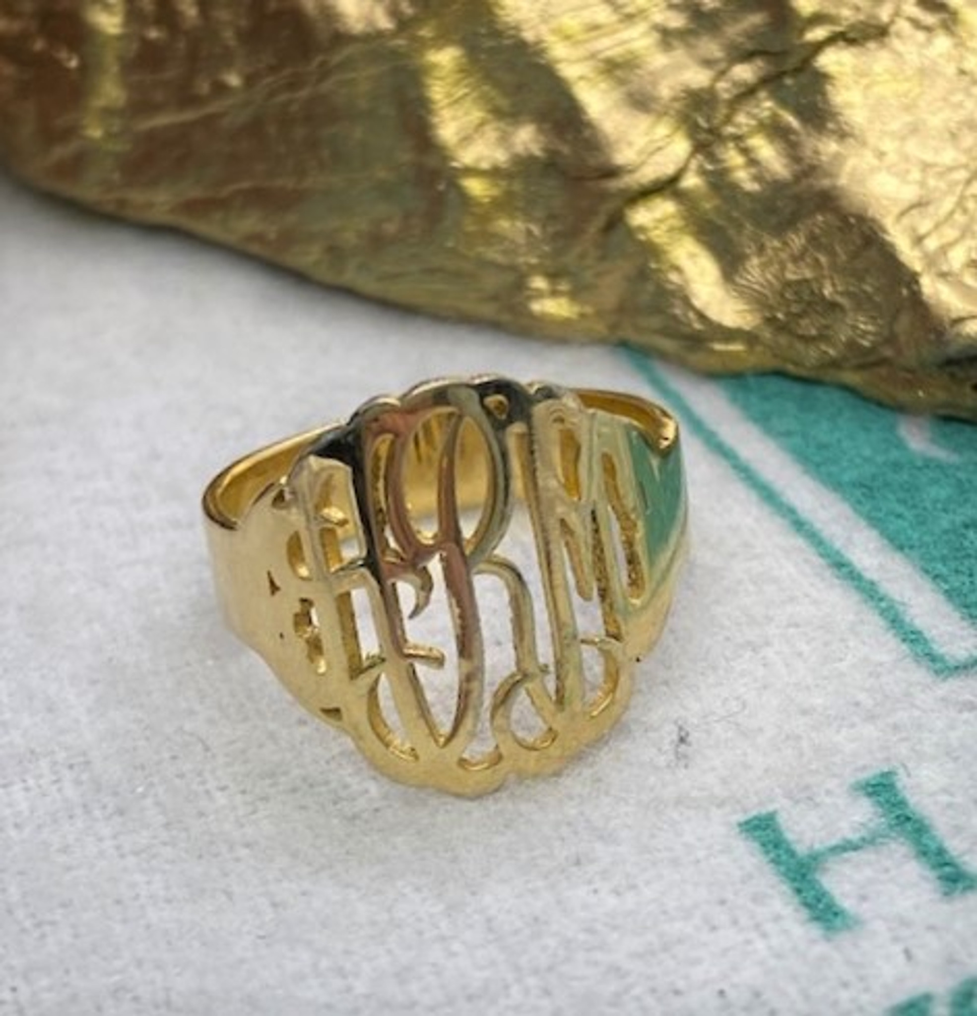 Script Monogram Ring - 14K Gold Plated over Sterling Silver