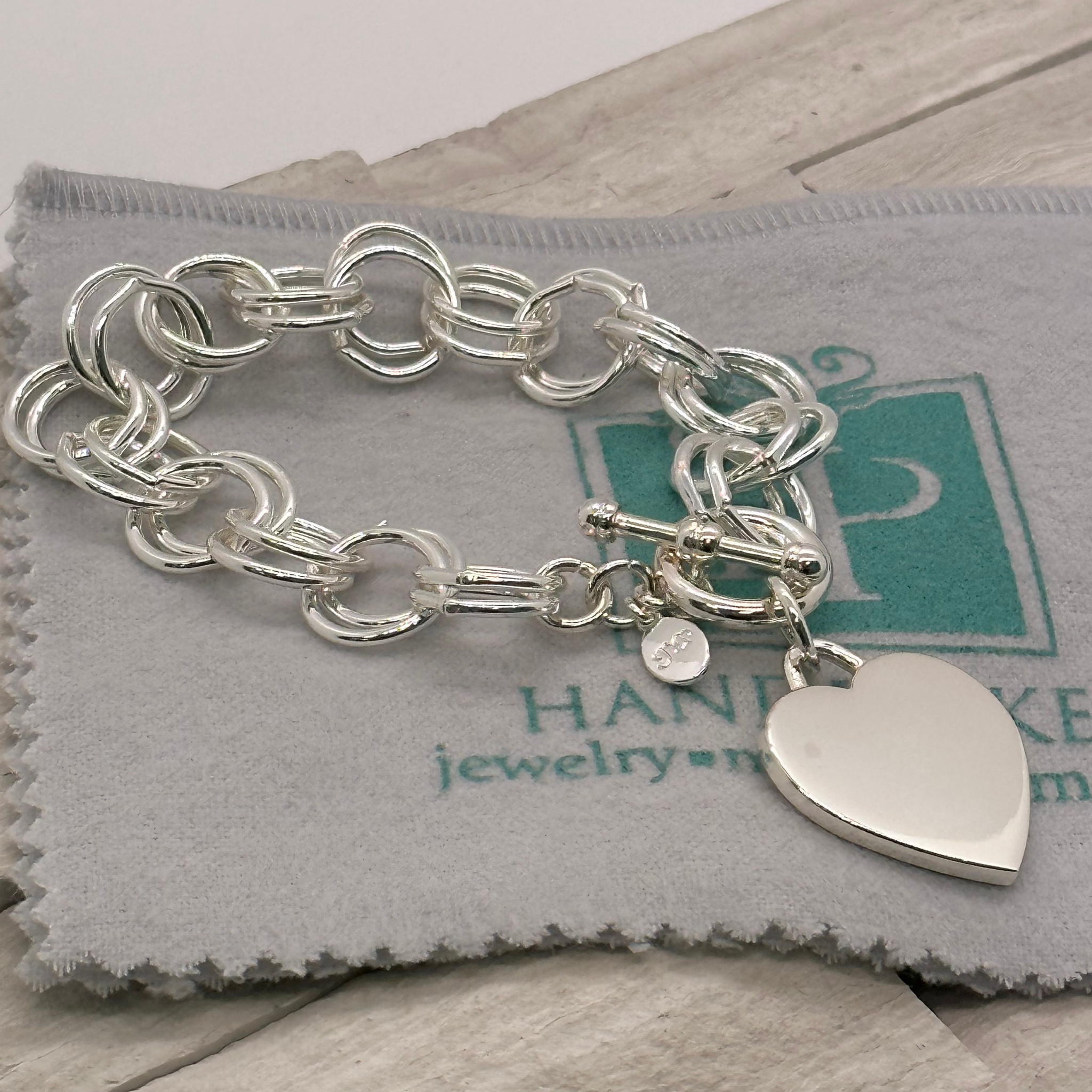 Heart Charm Silver Plated Monogram Link Bracelet