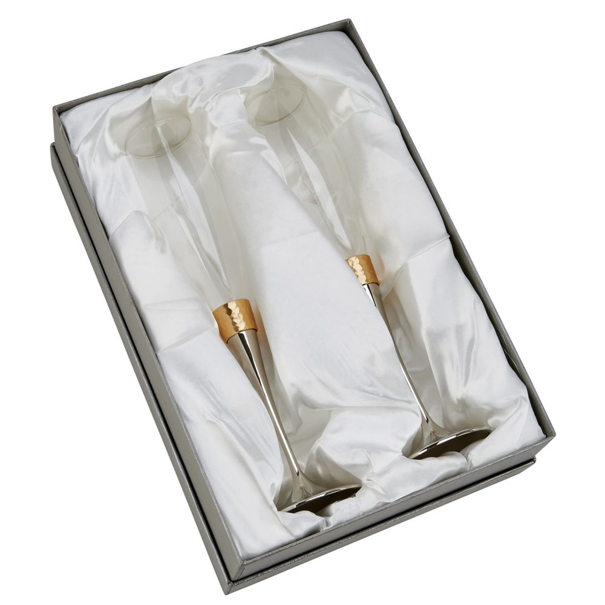 Gold Hammered Engraved Wedding Champagne Flute Set