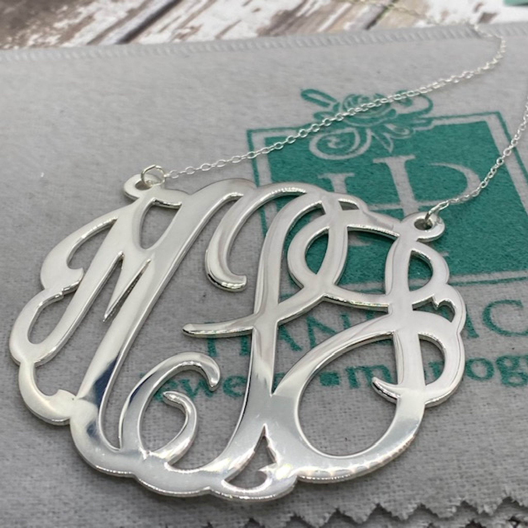 Sterling Silver Cursive Monogram Triple Initial Personalized Bracelet