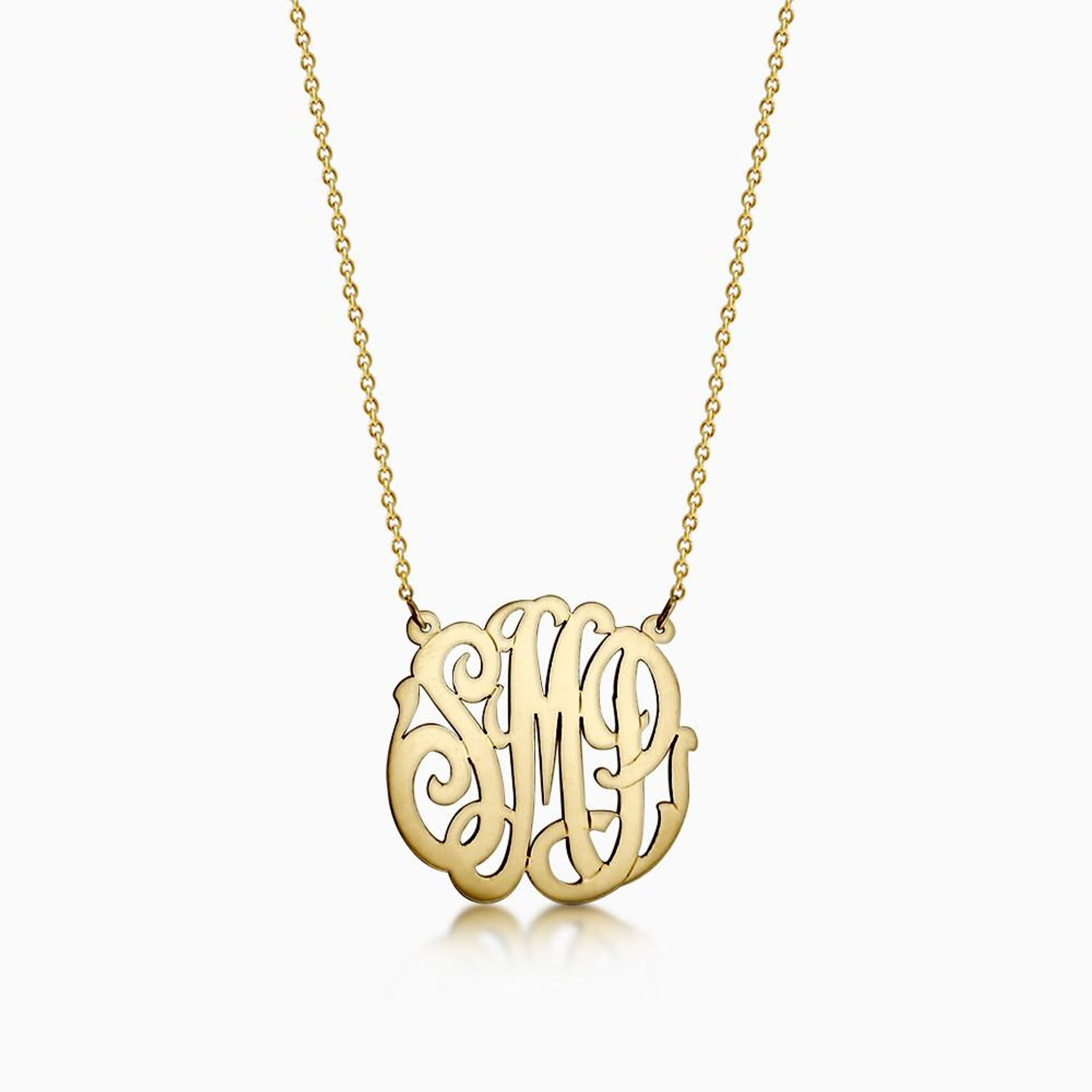 Solid Script Monogram Necklace in 14K Gold ~ 1.25 inch - HandPicked