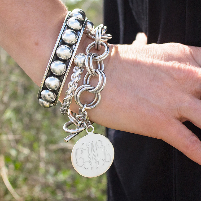 国内直営【DIESEL】Sterling Silver D Logo Link Bracelet Diesel Mens D Logo Sterling Silver Link Bracelet