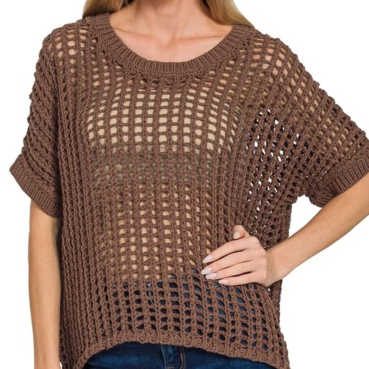 Top Selling Open Knit Sweater - Brown - HandPicked