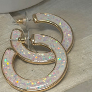 White Glitter Hoops - Fashion Earrings  