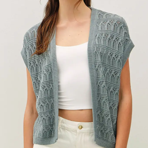 Teal Crochet Knit Open Cardigan - HandPicked