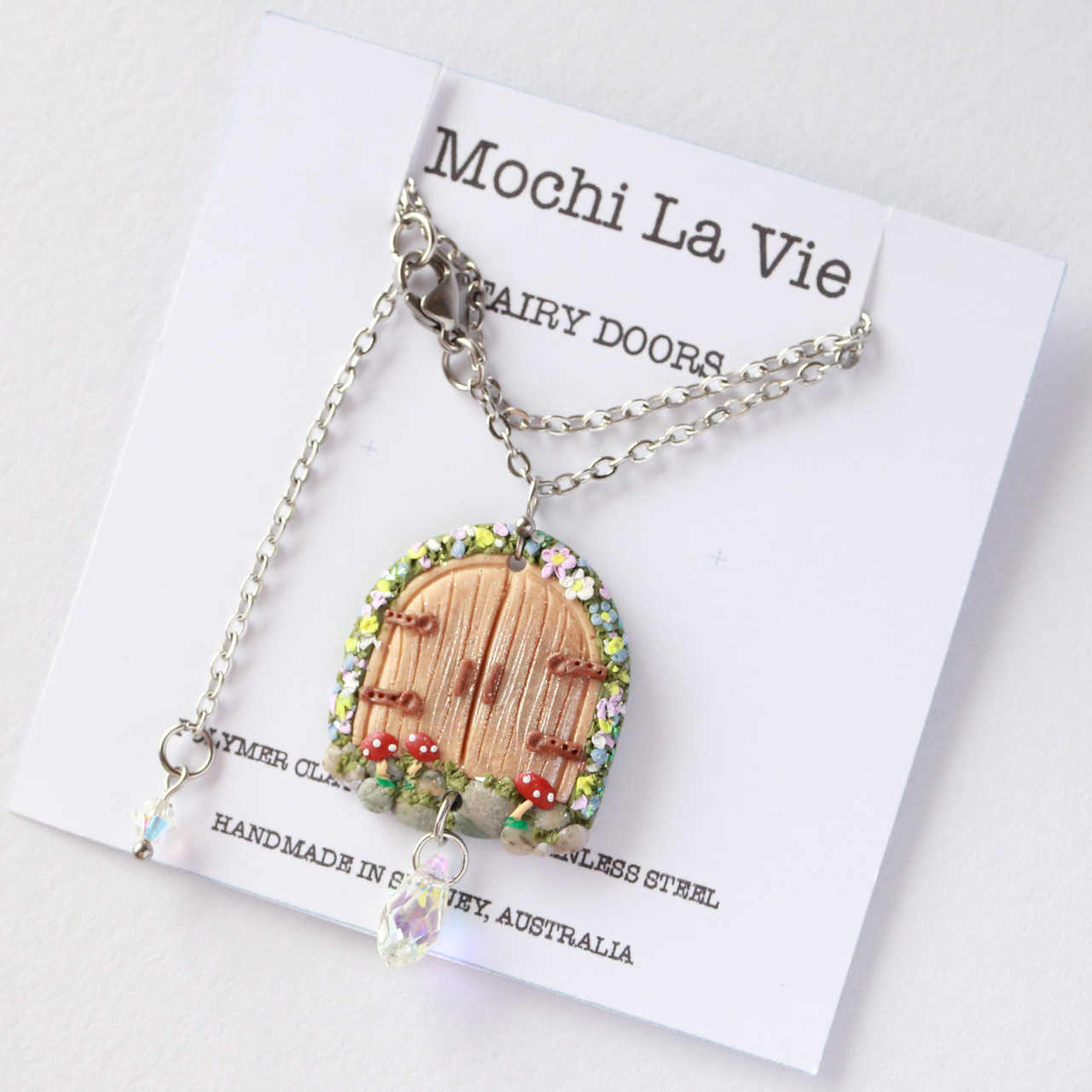 FAIRY DOORS Polymer Clay Holo Crystal Drop Necklace Fantasy