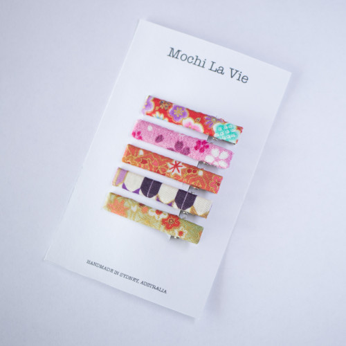 Set of 5 Assorted Alligator Hair Clips in Japanese Prints Handmade in Australia - Mochi La Vie