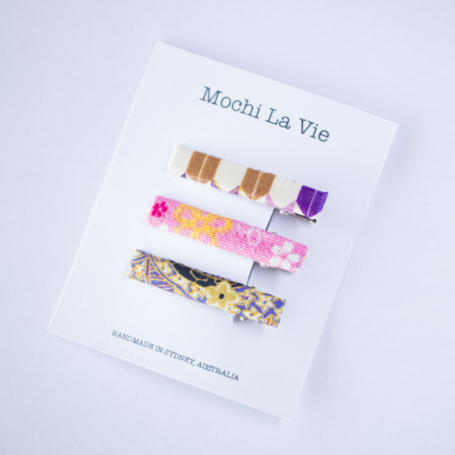 Set of 3 Assorted Alligator Hair Clips in Japanese Prints Handmade in Australia - Mochi La Vie
