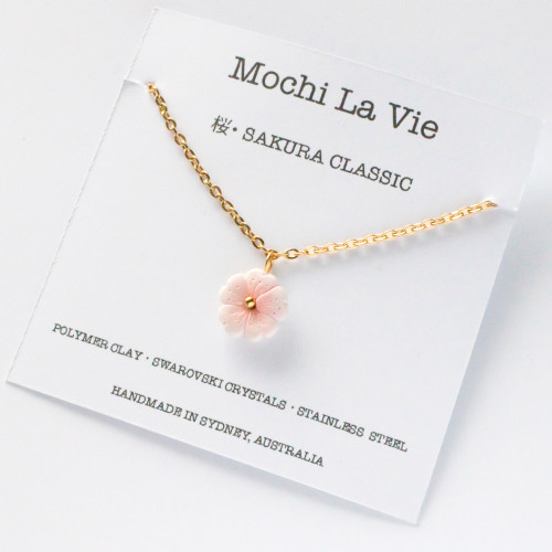 Cherry Blossom Sakura Polymer Clay Mini Swarovski Crystal Adjustable Chain Bracelet Stainless Steel Handmade in Australia - Mochi La Vie