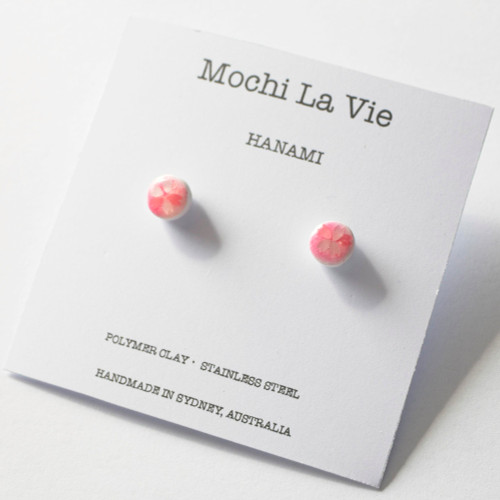 Cherry Blossom HANAMI Petal Mini Circle Polymer Clay Stud Earring Stainless Steel Handmade in Australia - Mochi La Vie