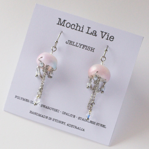 Jellyfish KURAGE Abstract Opalite Crystal on Chain Polymer Clay Stainless Steel Hook Earring | Mochi La Vie - Handmade in Sydney, Australia