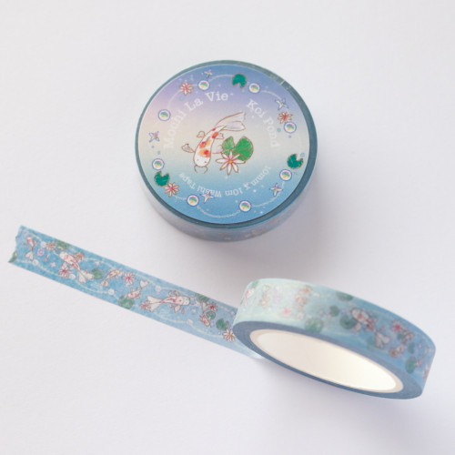 Washi Tape 10mmx10m Koi Pond Blue Washi Tape | Stationery Journalling Decorative Tape | Illustrated and Designed in Australia by Mochi La Vie, Sydney