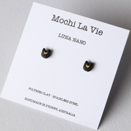 Luna Sailor Moon Inspired Cute Black Cat Mini Stud Earring Stainless Steel Polymer Clay | Handmade in Sydney - Mochi La Vie