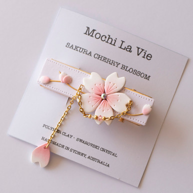 SAKURA Cherry Blossom Dangle Crystal Slide Kanzashi Alligator Hair