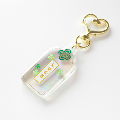 LUCK Acrylic Gold Hot Stamped Cute Omamori Good Luck Four Leaf