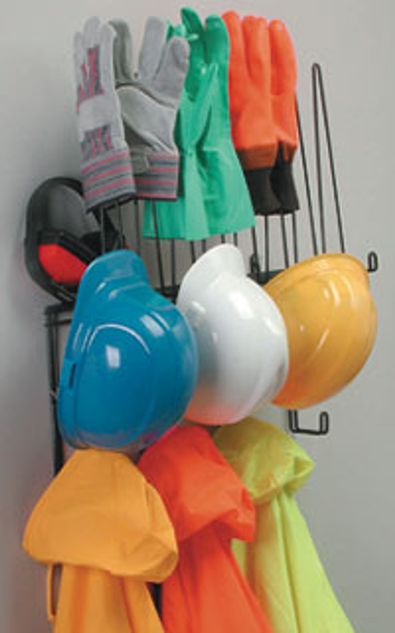 PPE Storage Rack, Holds 4 Hard Hats, 4pr. Gloves, 4 sets of rainwear