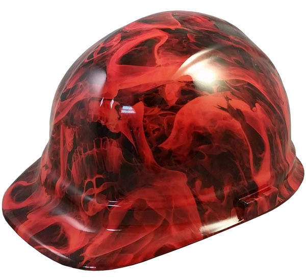 Hydrographic CAP STYLE Hard Hat-Ratchet Suspension Burning Flames Large  Skulls