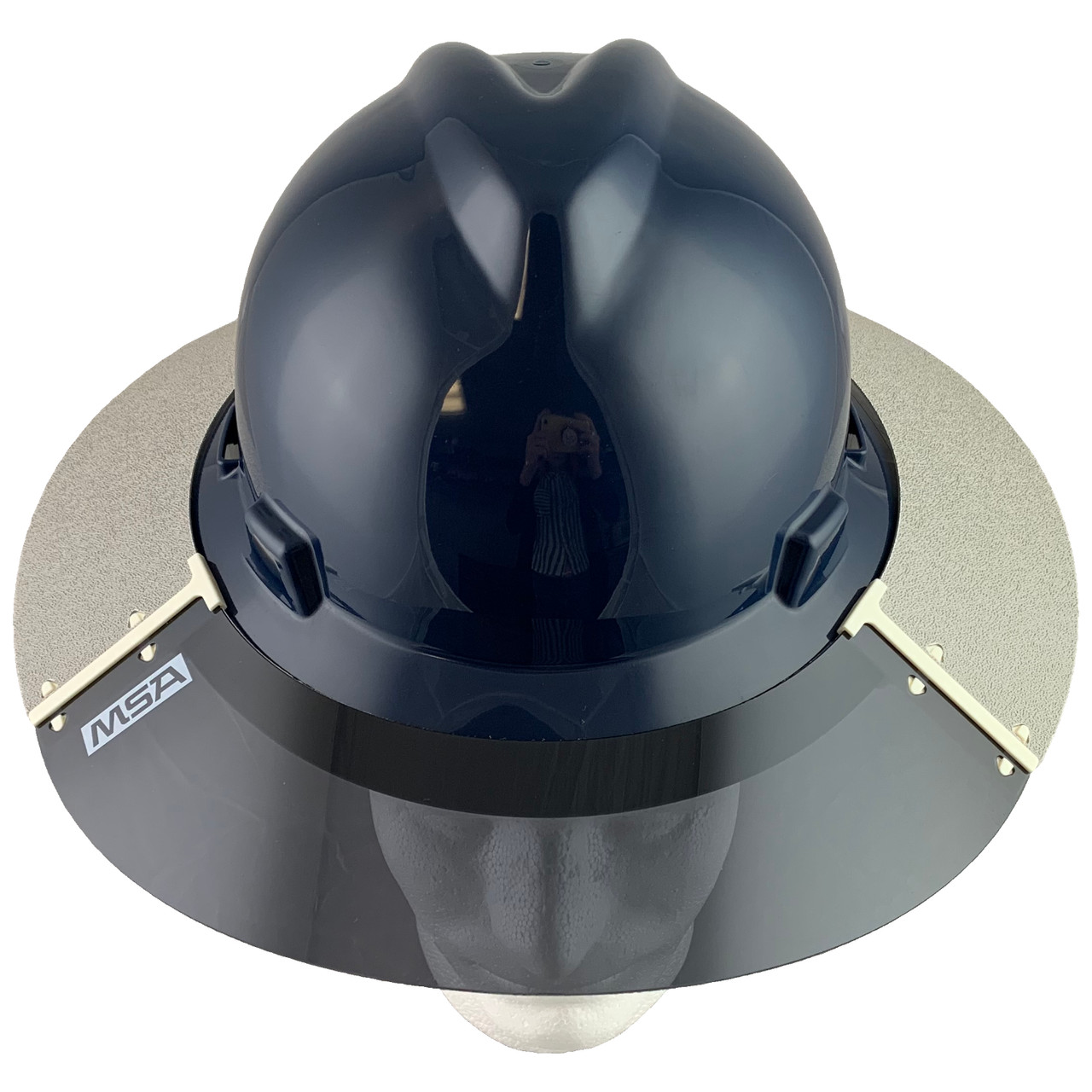 MSA Full Brim Navy Blue Hard Hat with Sun Shield