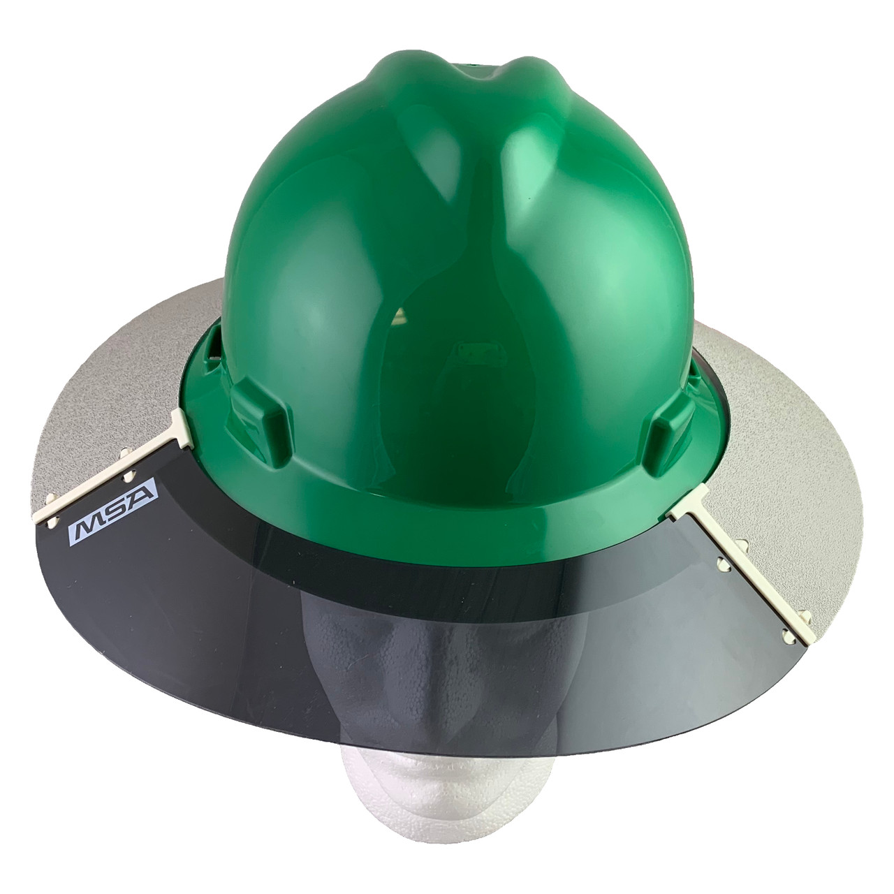 MSA Full Brim Green Hard Hat with Sun Shield