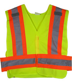 ANSI 207-2006 Public Service Safety Vests Lime with Orange/Silver Stripes 5 point Velcro® Tear-Away Standard