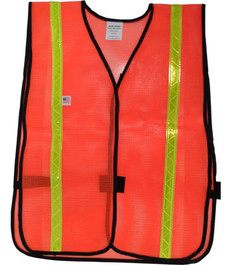 Safety Vests PVC Coated Orange  (1 Inch Lime Stripes)