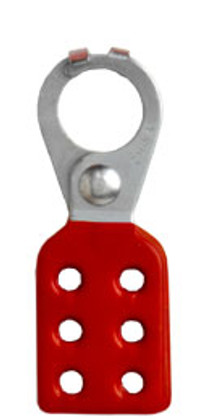 1 inch opening Hasp for Lockout - Tagout. Interlocking style, steel with Red rubberized coating