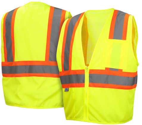 Pyramex  Hi-Vis Self Extinguishing Mesh  Class 2 Safety Vests -  Lime w/ Contrasting Stripes - RVZ2210SE