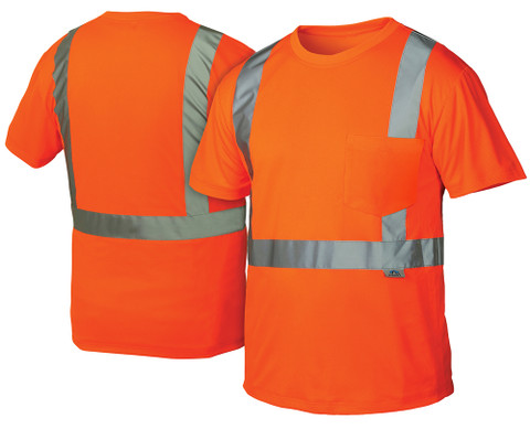 Pyramex  Hi-Vis T-Shirts, 1 Pocket  Class 2 - Orange w/ Silver Stripes - RTS2120