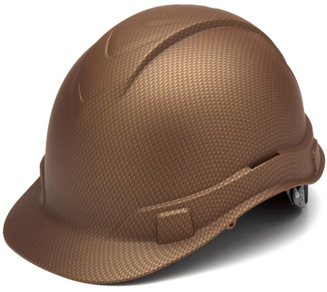 Pyramex Ridgeline Cap Style Safety Helmets with 6 Point RATCHET Liners - Copper Graphite Pattern - Oblique View