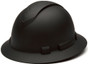 Pyramex 6 Point Full Brim Black Ridgeline Style Hard Hat with RATCHET Liner Black Graphite pattern Oblique View