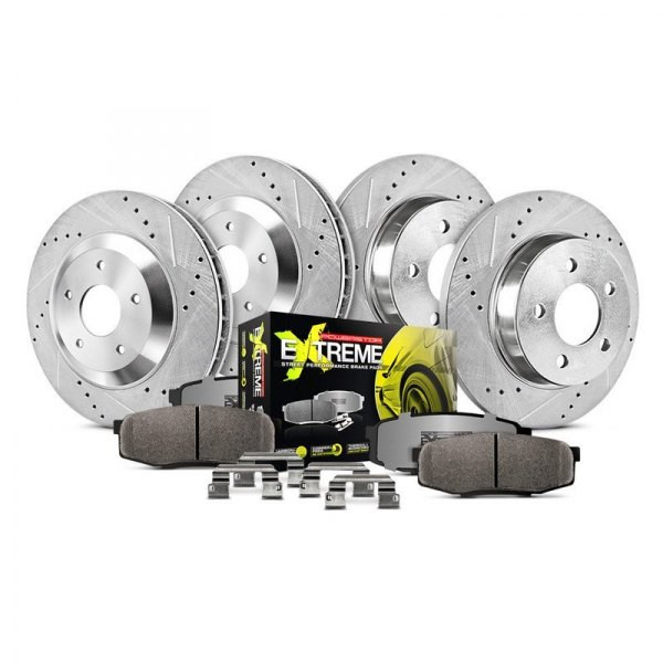 AM Autoparts Front & Rear Drilled & Slotted Brake Rotors With Semi-Metallic Pads – Performance Kit