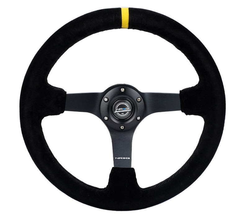 NRG 350MM 3"DEEP DISH 6-HOLES STEERING WHEEL CHROME SPOKE YELLOW STRIPE