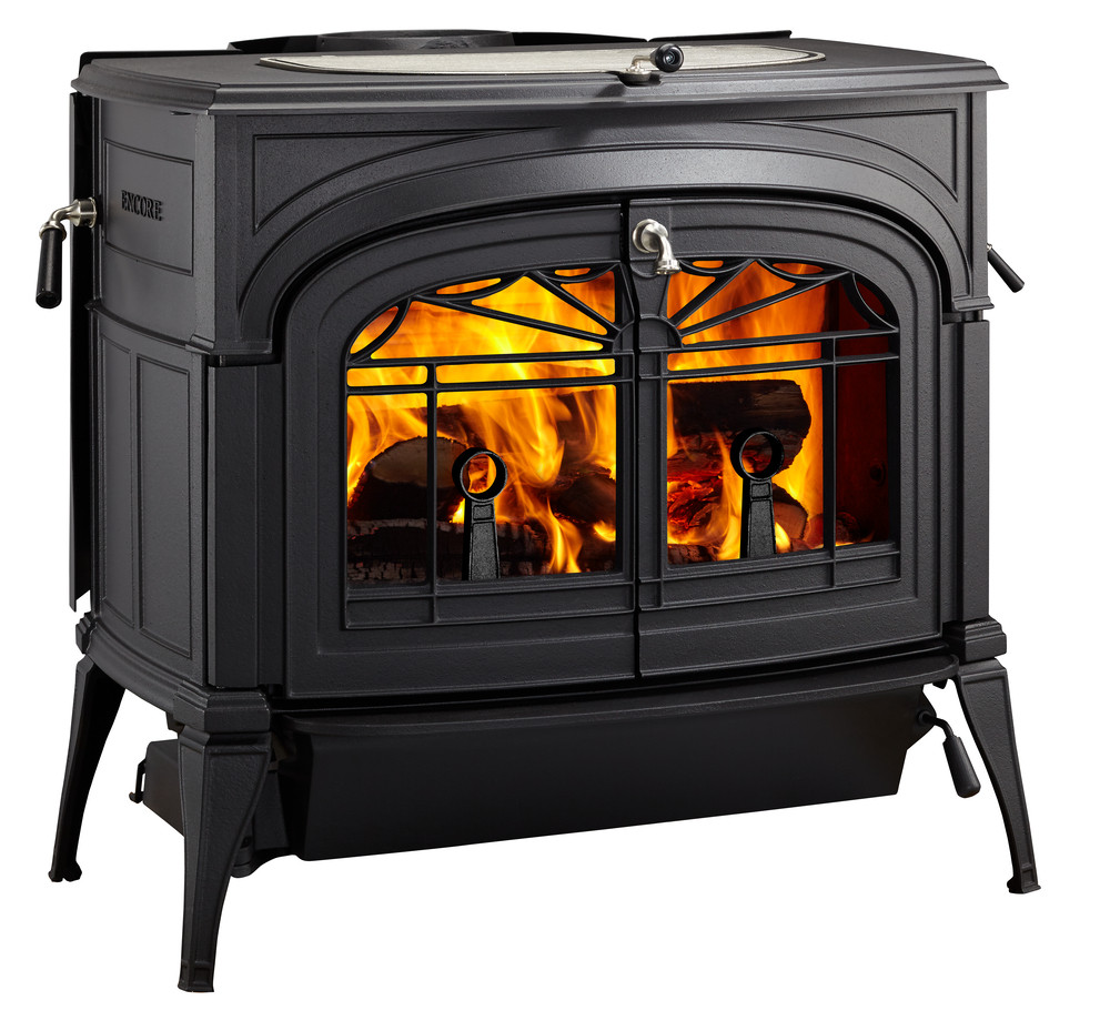 Encore Wood Stove with Traditional Doors - Classic Black - Black