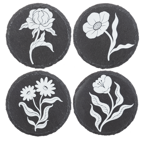 Black & White Fleur Coaster Set