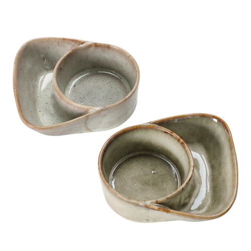 Artisan stoneware cracker and soup bowl with a textured reactive glaze finish