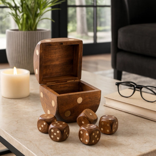 Brown Mango Wood Dice-Shaped Storage