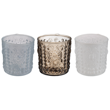 Embossed Tea Light Holder - White