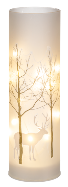 Frosted Birch Tree and Deer LED Pillar Candle - Large