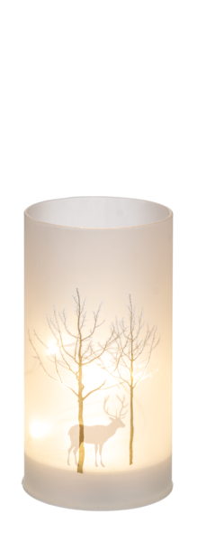 Frosted Birch Tree and Deer LED Pillar Candle - Small