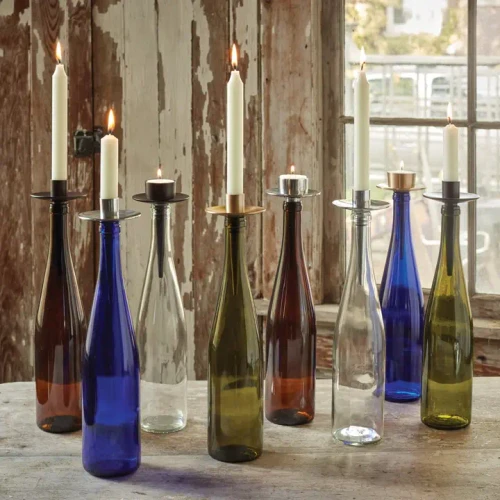 Bottelabra Bronze Cast Aluminum Taper Candle Holder Insert for Wine Bottles
