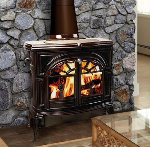 Encore Wood Stove with Traditional Doors - Majolica Brown Enamel