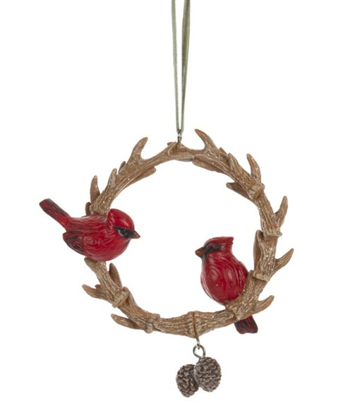 Cardinals in Antler Wreath Ornament