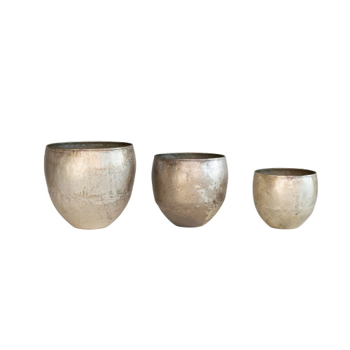Distressed Pewter Planters - Large