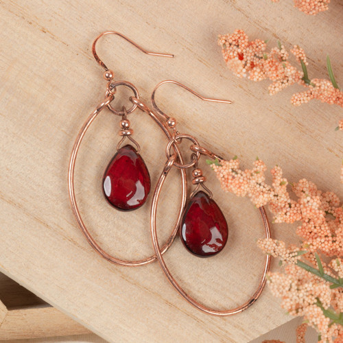 Ruby Teardrop Frame Earrings - Copper