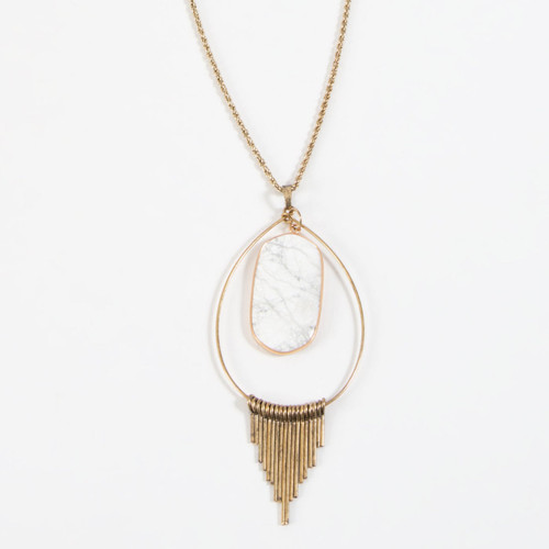 Stone Pendant Necklace -White Marble